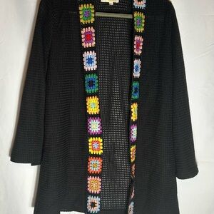 Rebellion Black Knit Cardigan with Colorful Accents